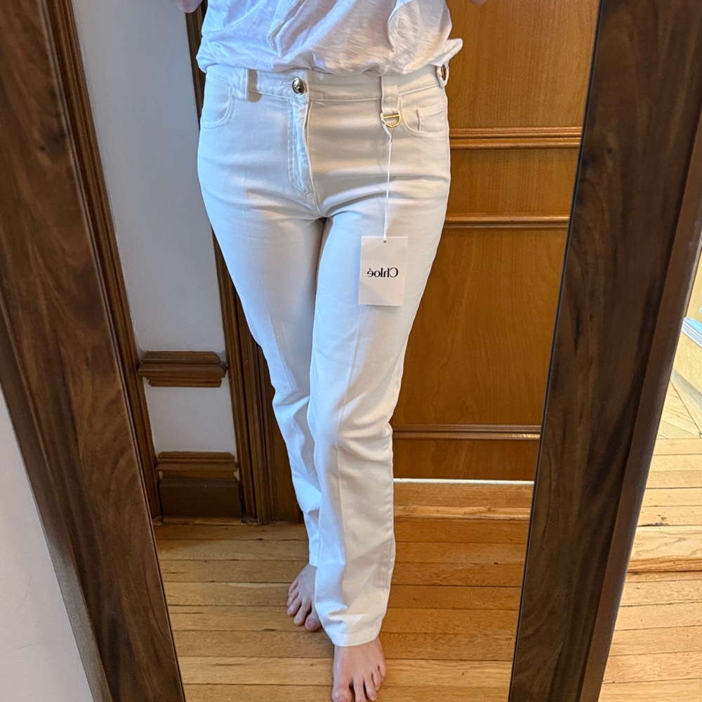 NWT Chloé Cotton Canvas Straight Leg Iconic Milk Trousers Winter 2025 size 38